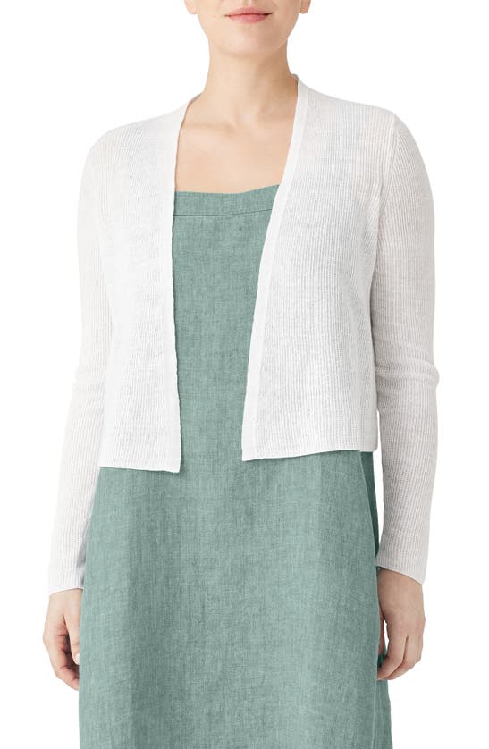 Eileen Fisher Ribbed Organic Linen & Cotton Cardigan In White