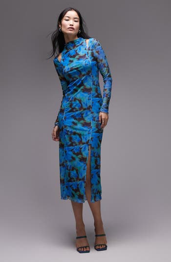 Topshop Floral Cutout Long Sleeve Mesh Dress | Nordstrom