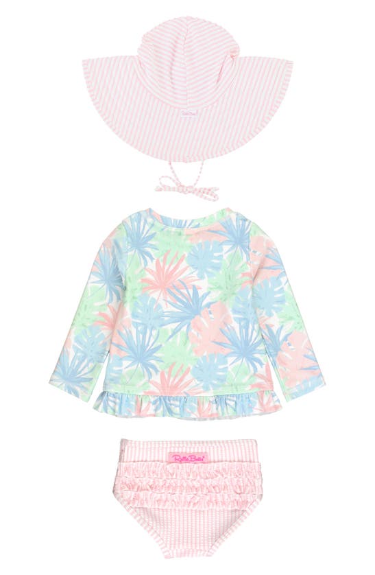 Shop Rufflebutts Pastel Palms Ruffle Long Sleeve Two-piece Rashguard Swimsuit & Hat Set