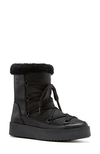 La Canadienne Emery Genuine Shearling Lined Waterproof Boot In Black Nylon Leather