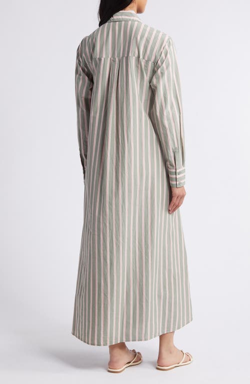 Shop Caslonr Caslon(r) Stripe Long Sleeve Cotton Shirtdress In Green- Coral Frankie Stripe