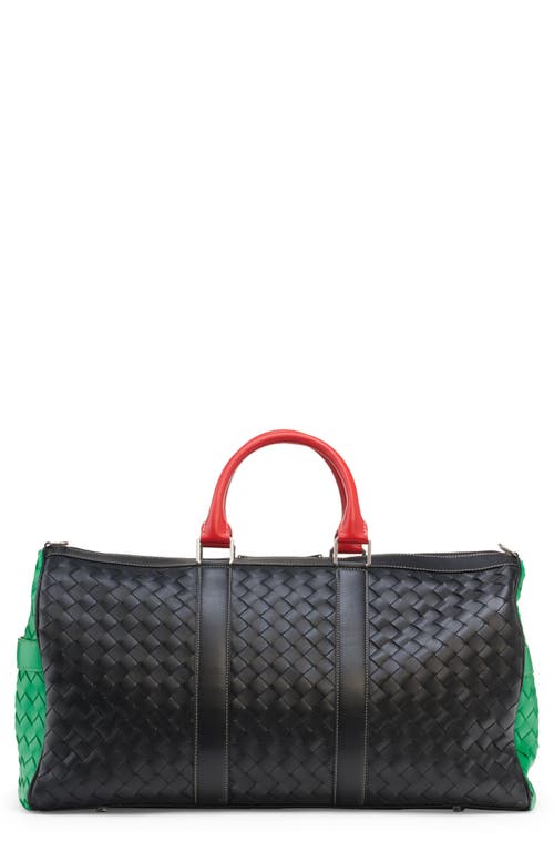Bottega Veneta Medium Classic Intrecciato Colorblock Duffle Bag In Black