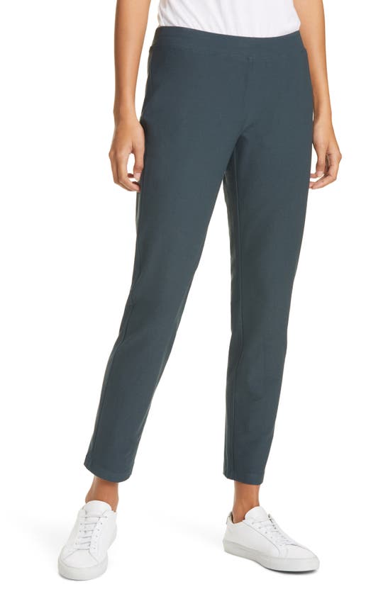 Eileen Fisher Stretch Crepe Slim Ankle Pants In Forest Night