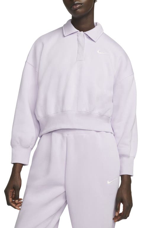 Nike Phoenix Fleece Three-Quarter Sleeve Crop Polo Sweatshirt in Doll/Sail