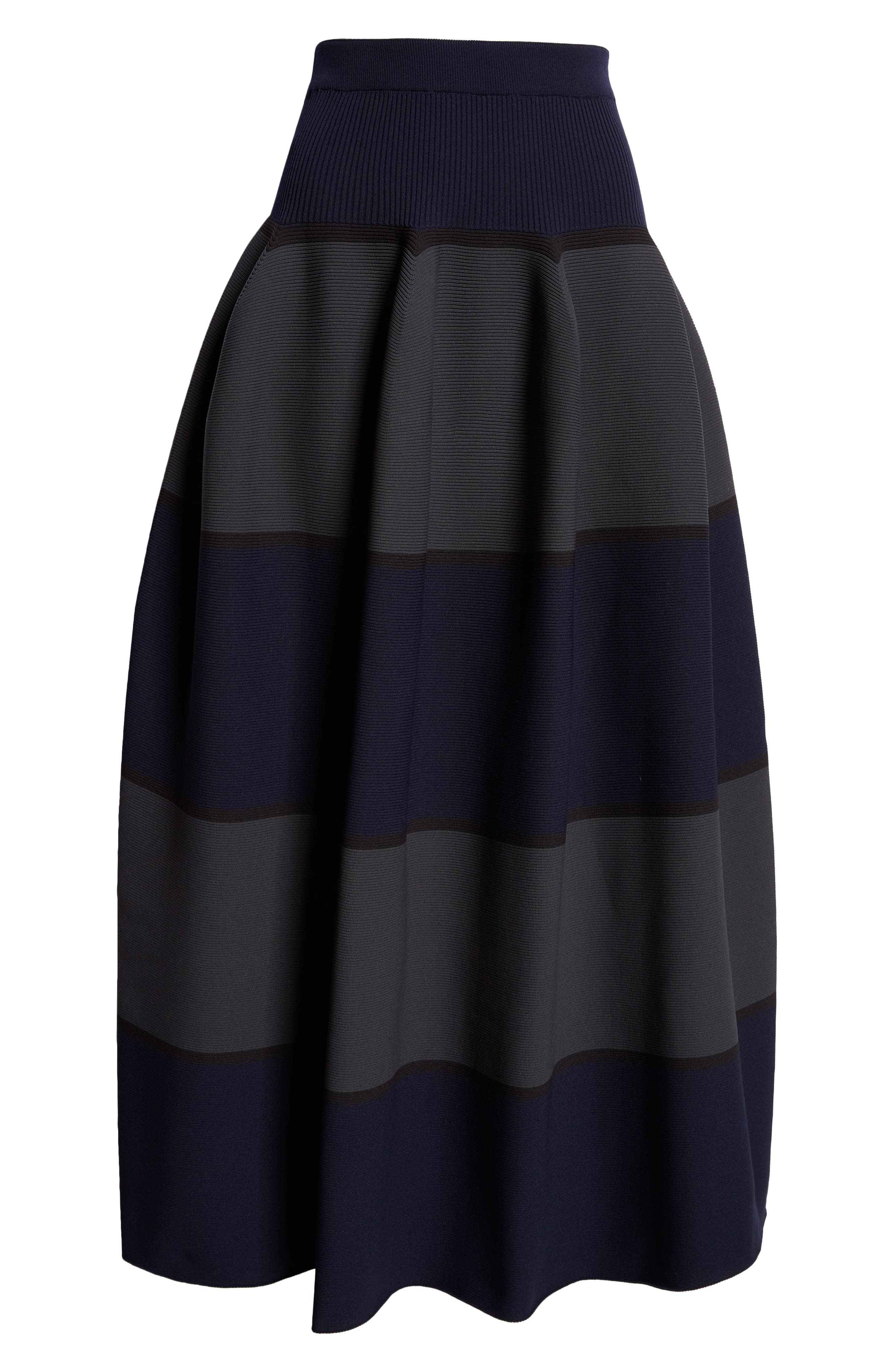 CFCL Pottery Stripe Recycled Polyester Midi Skirt in Navy Multi