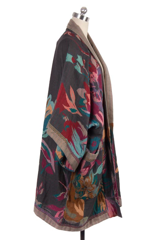 Saachi Keisha Long Floral Pattern Duster Jacket In Grey/pink