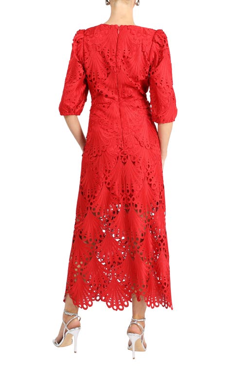 Shop Adelyn Rae Kinsley Puff Sleeve Lace Midi Dress In Red