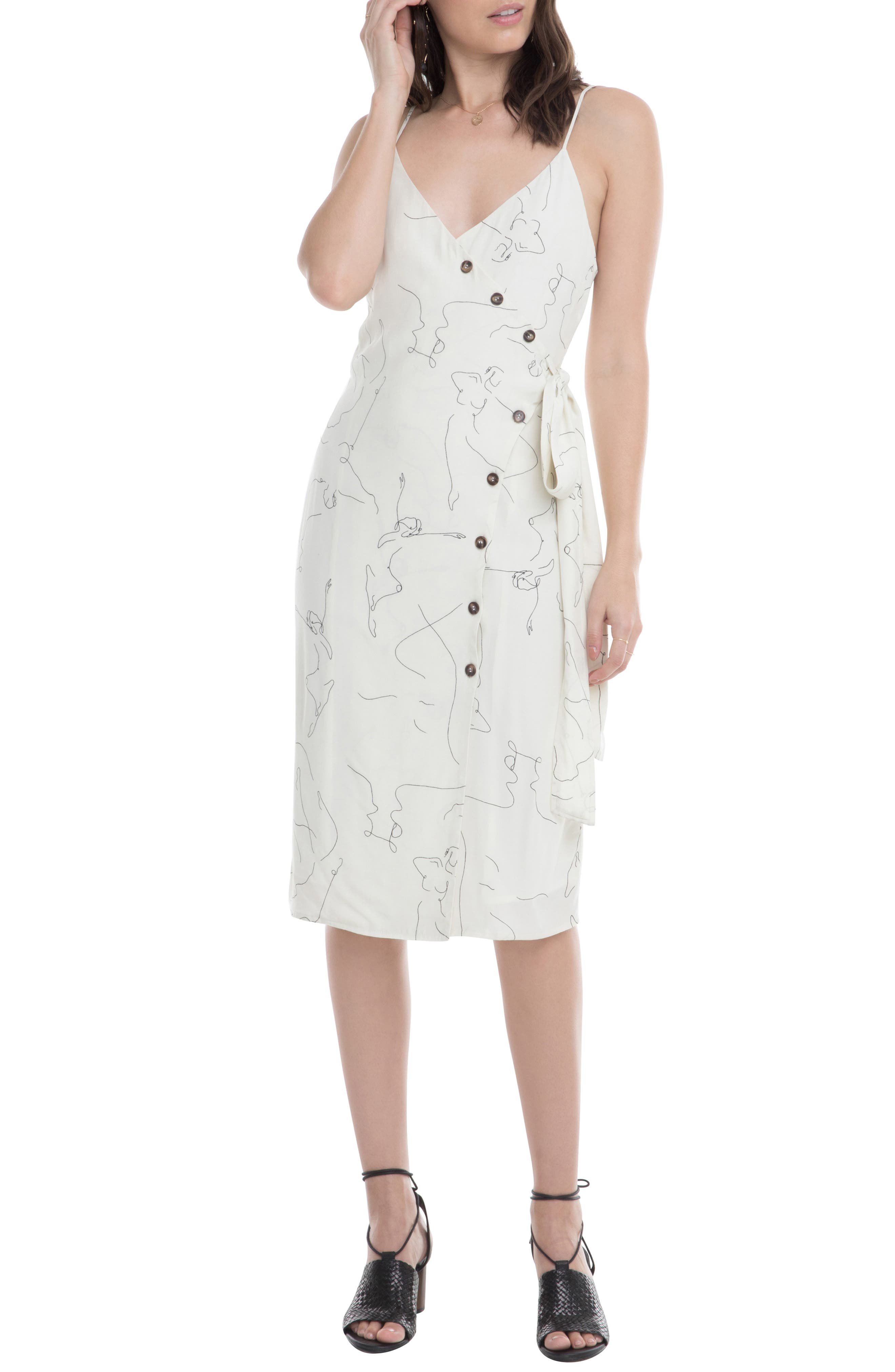 Astr The Label Lois Front Button Side Tie Dress, White
