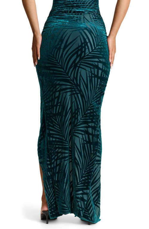 Naked Wardrobe Palm Frond Burnout Velvet High Slit Maxi Skirt In Palm Deep Teal