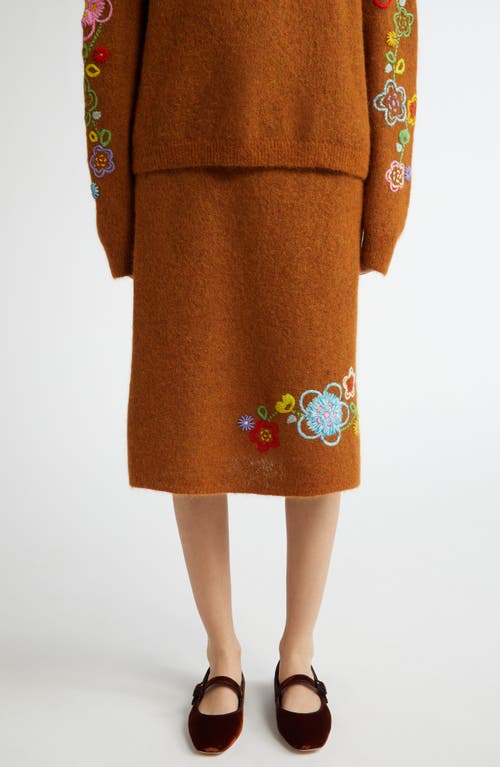 YanYan Fafa Embroidered Alpaca & Wool Blend Knit Pencil Skirt in Ochre 