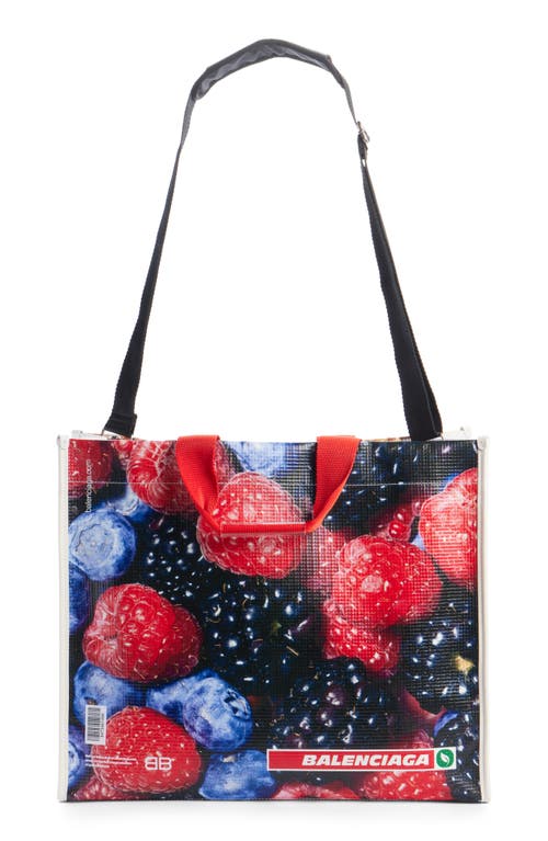 Shop Balenciaga Medium Antwerp Print Leather Shopper In Blueberry/bread