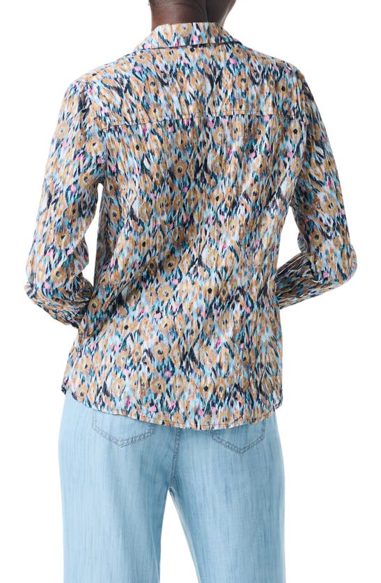Shop Nic + Zoe Up Beat Ikat Crinkle Button-up Shirt In Blue Multi