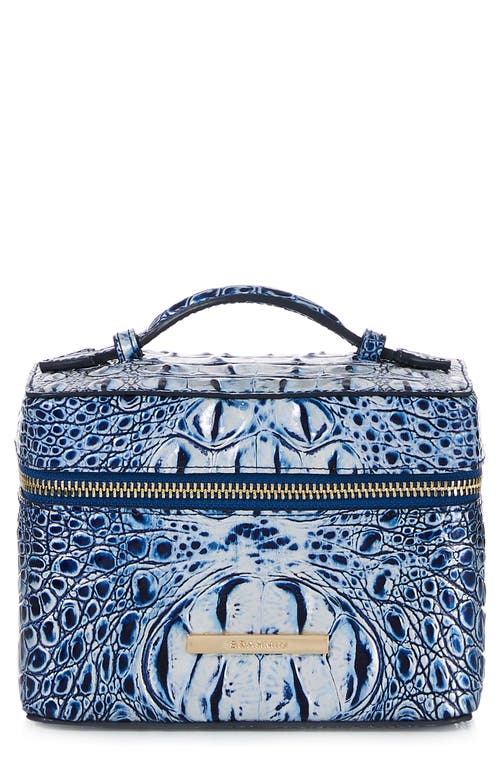 Small Charmaine Croc Embossed Leather Train Case in Coastal Blue