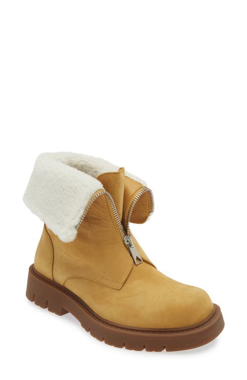 Shop Bottega Veneta Haddock Lug Sole Genuine Shearling Lined Boot In Ochre/popcorn