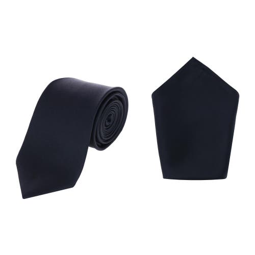 Trafalgar Sutton Solid Color Silk Necktie And Pocket Square Combo In Black