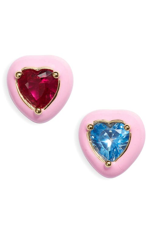 Mini Lucky Cubic Zirconia Heart Stud Earrings in Red/Blue/Pink