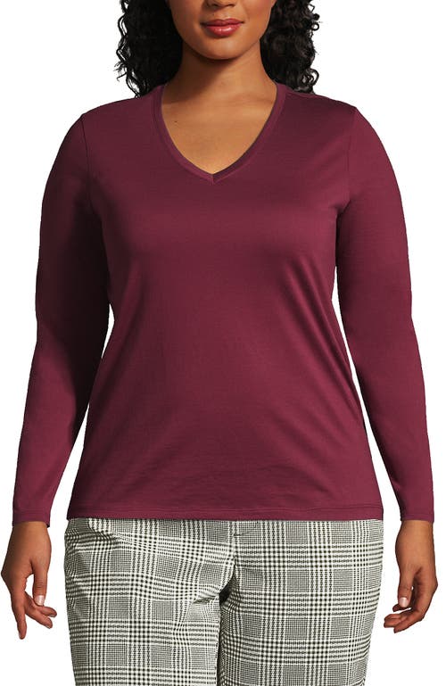 Shop Lands' End Plus Size Relaxed Supima Cotton Long Sleeve V-neck T-shirt In Rich Burgundy