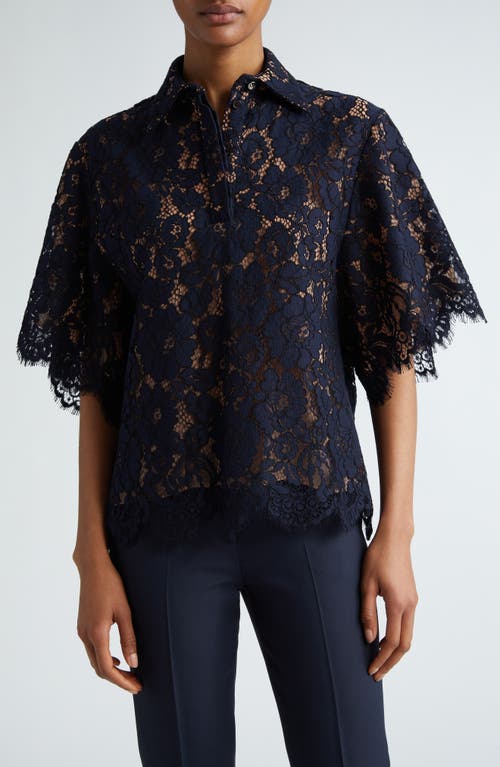 Michael Kors Collection Floral Lace Button-Up Shirt in Midnight 