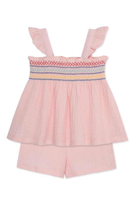 Shop Little Me Gauze Tank & Shorts Set In Pink
