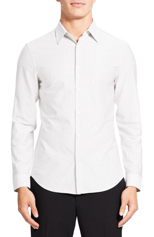 Theory Sylvain Stripe Knit Button-Up Shirt in White/Pestle