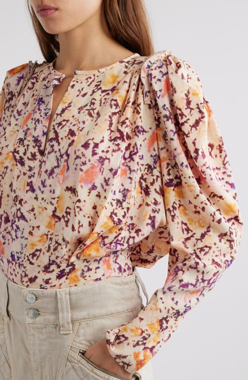 Isabel Marant Zarga Abstract Print Stretch Silk Top In Ecru/ Plum