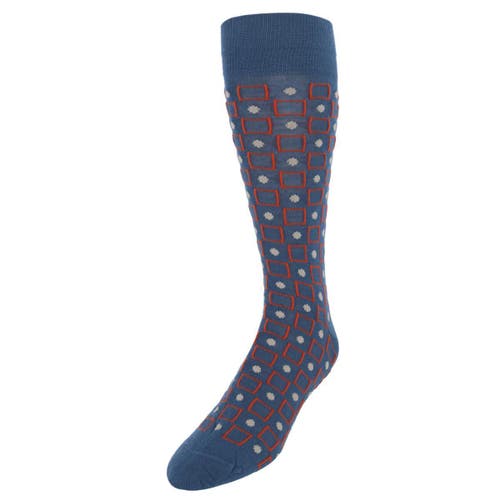 Shop Trafalgar Aurelien Square And Circle Patterned Mercerized Cotton Mid-calf  Socks In Blue