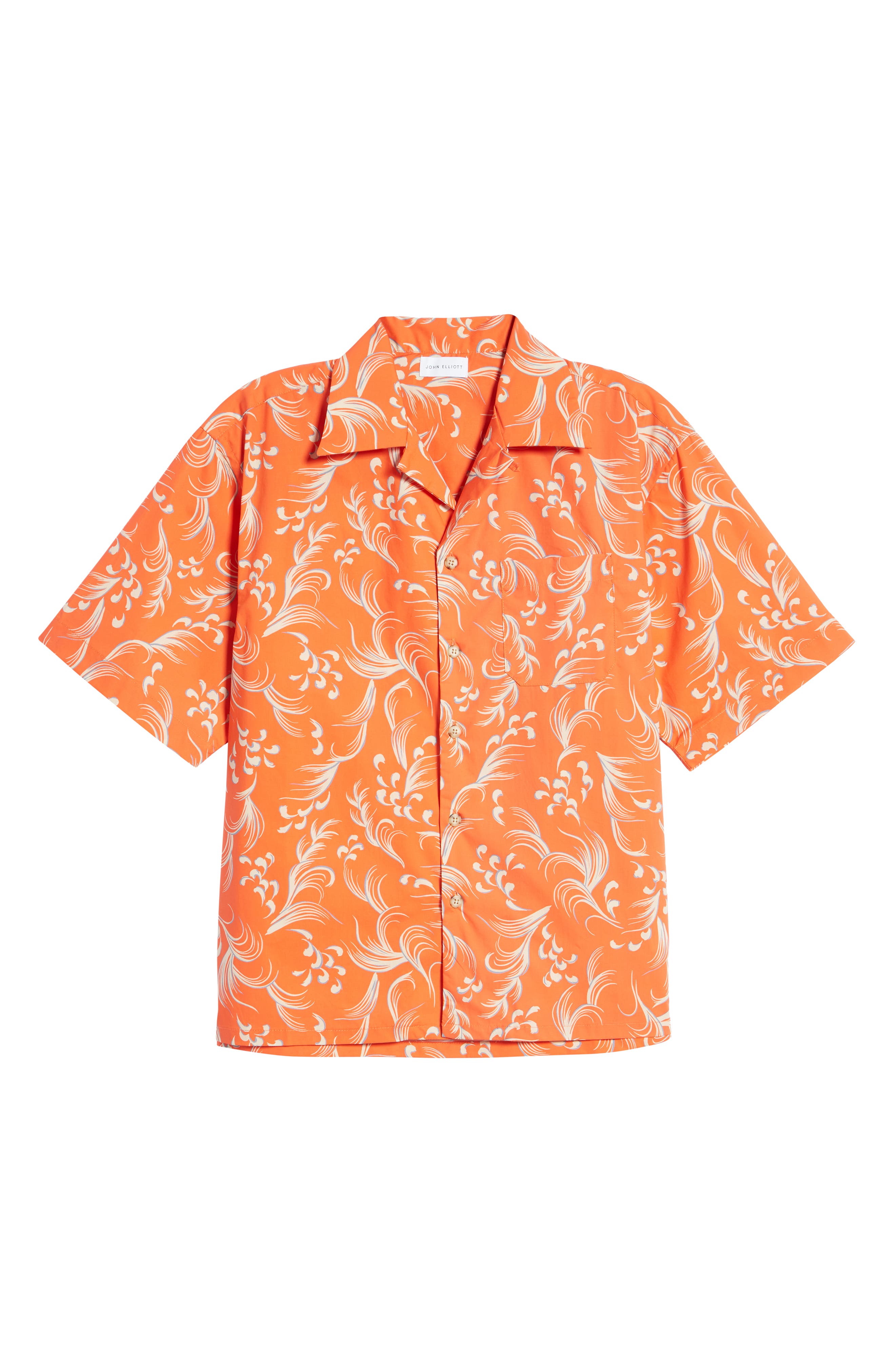 John Elliott Short Sleeve Cotton Button-Up Camp Shirt in Orange at Nordstrom, Size Xx-Large