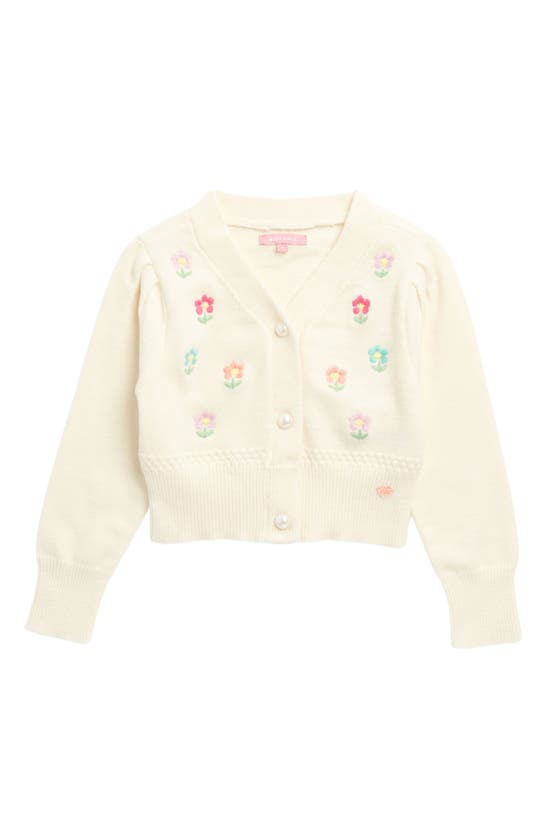 Shop Bcbg Girls Kids' Floral Embroidered Cardigan In Egret