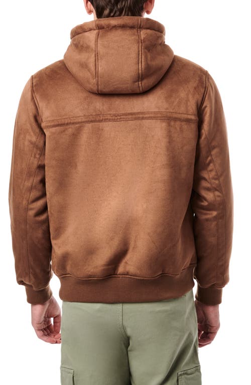 Bernardo Faux Suede High Pile Fleece Lined Hooded Jacket In Camel/cream
