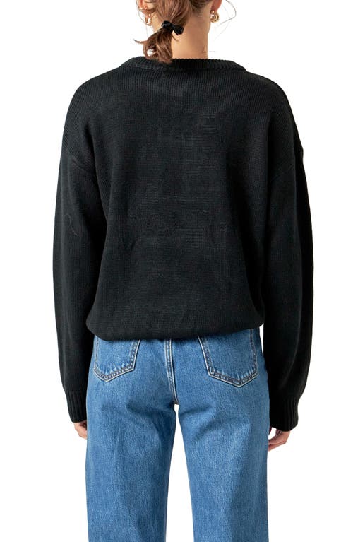 English Factory Disco Appliqué Graphic Crewneck Sweater In Black