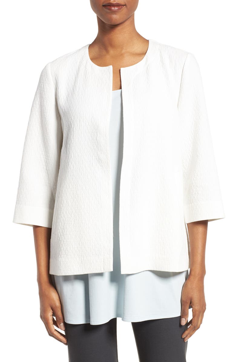 Eileen Fisher Organic Cotton Blend Round Neck Jacket (Regular & Petite ...