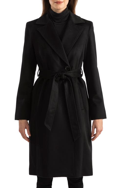 Sofia Cashmere Belted Notch Collar Wool & Cashmere Blend Coat in 001Blk