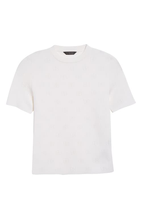 Balenciaga Open Stitch Logo Short Sleeve Crop Sweater White at Nordstrom,