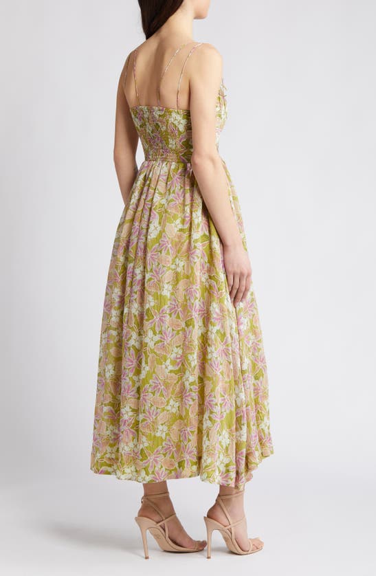 Shop En Saison Serena Floral Midi Dress In Olive Pink