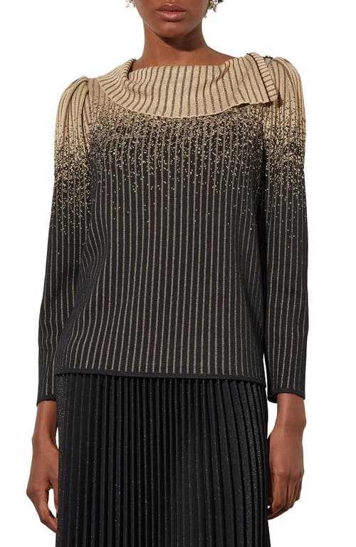 Ming Wang Stripe Split Cowl Neck Sweater Black/Gold at Nordstrom,
