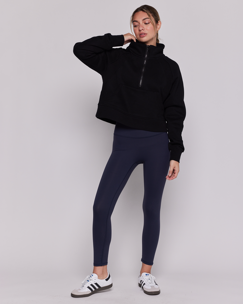 Shop Rebody Active Effortless Fleece Crop Half Zip Sweatshirt In Black