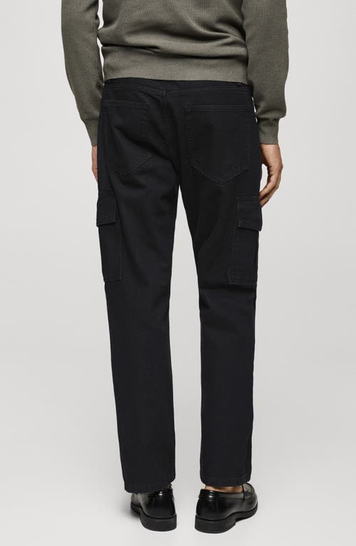 Shop Mango Regular Fit Cargo Jeans In Black Denim