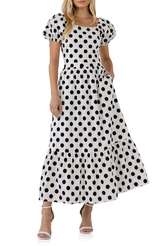 English Factory Polka Dot Puff Sleeve Maxi Dress In White | ModeSens