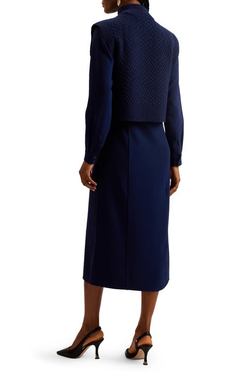 Ted Baker Elsiiey Layered Look Long Sleeve Shirtdress In Navy