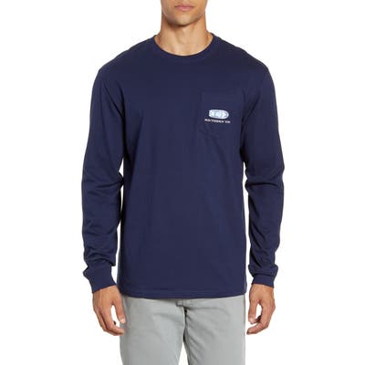 Southern Tide Holiday Tree Wake Long Sleeve Pocket T-Shirt, Blue