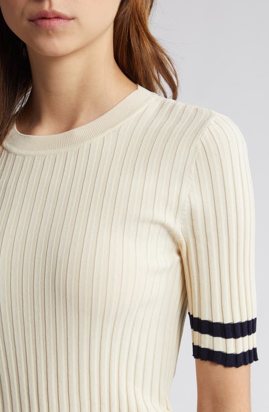 Shop Rag & Bone Madison Stripe Short Sleeve Rib Sweater In Turtledove