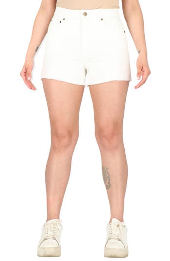 Cavalli Class Frayed Hem Denim Shorts In White