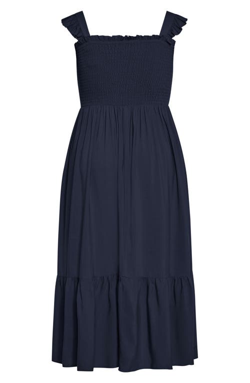 Shop City Chic Hally Smocked Midi Sundress In Navy