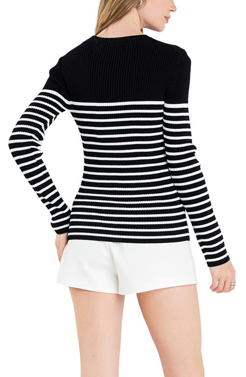 Shop English Factory Stripe Rib Sweater In Black/white