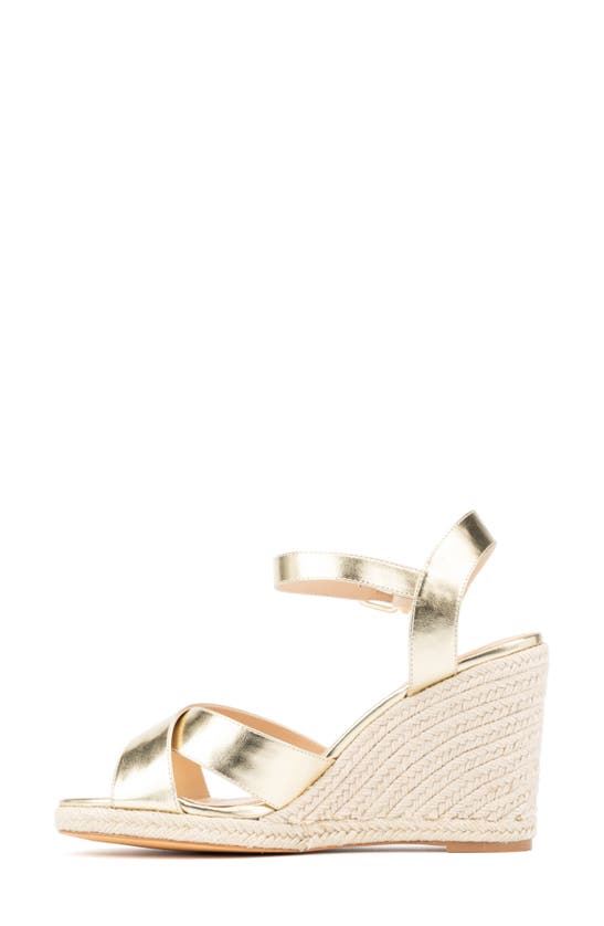 Fashion To Figure Irene Metallic Espadrille Wedge Sandal In Gold