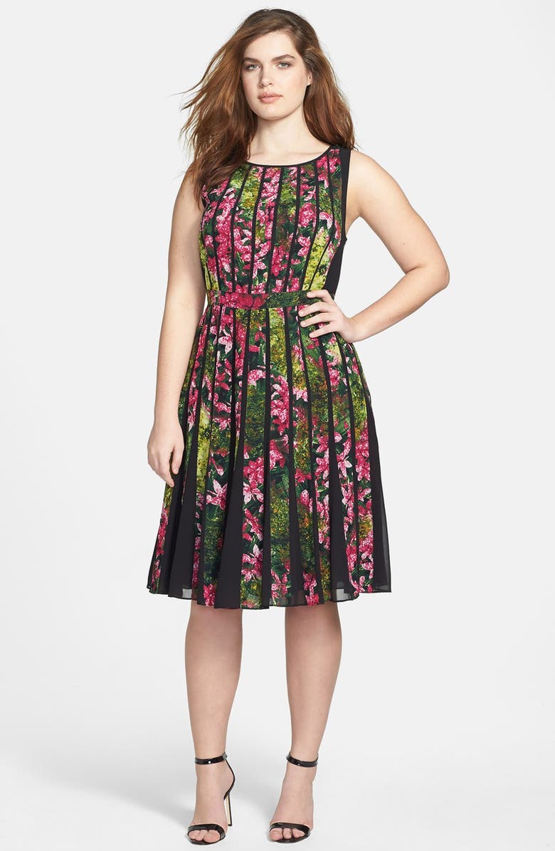 Adrianna Papell Floral Pleated Dress (Plus Size) | Nordstrom