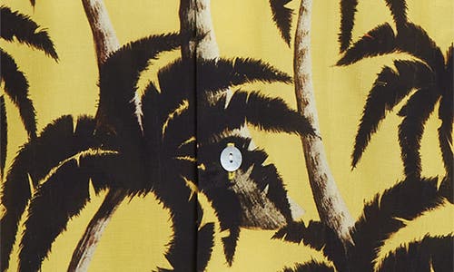 Endless Joy Palm Print Button-up Shirt In Yellow