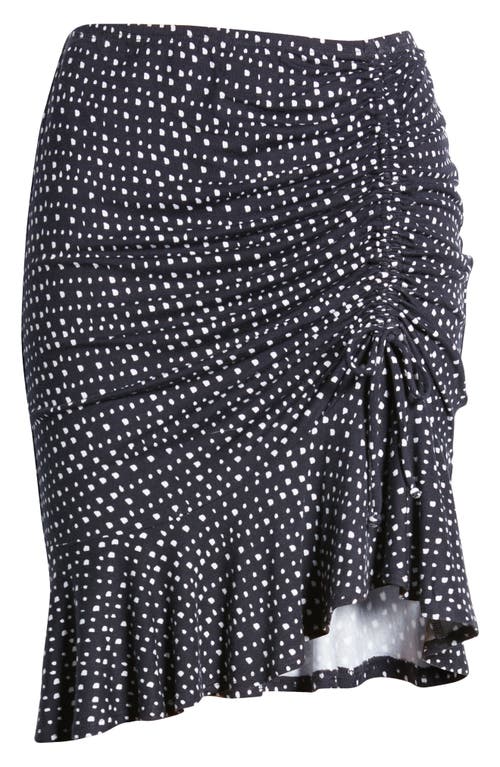 Shop Loveappella Spot Print Ruched Knit Miniskirt In Black/ivory