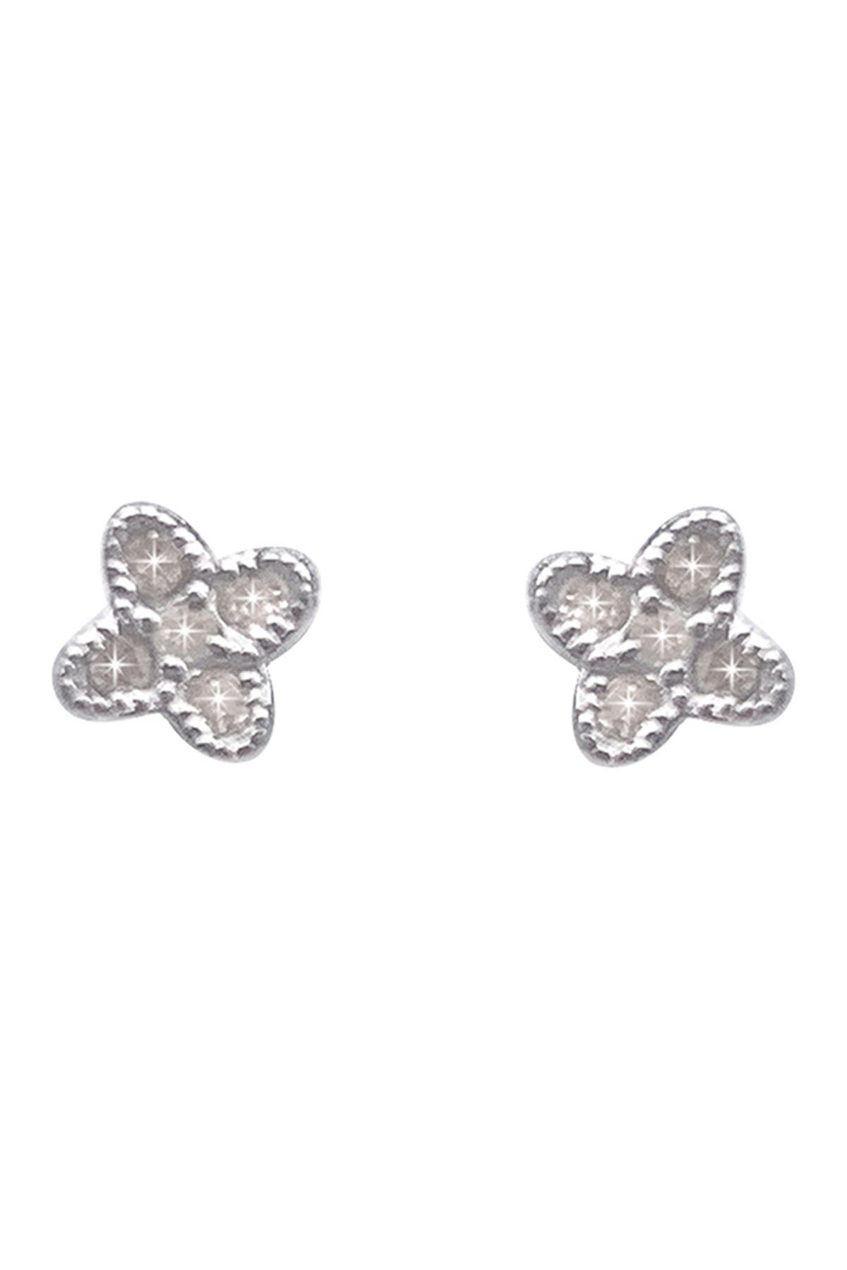 Adornia Fine White Rhodium Plated Sterling Silver Diamond Clover Stud Earrings