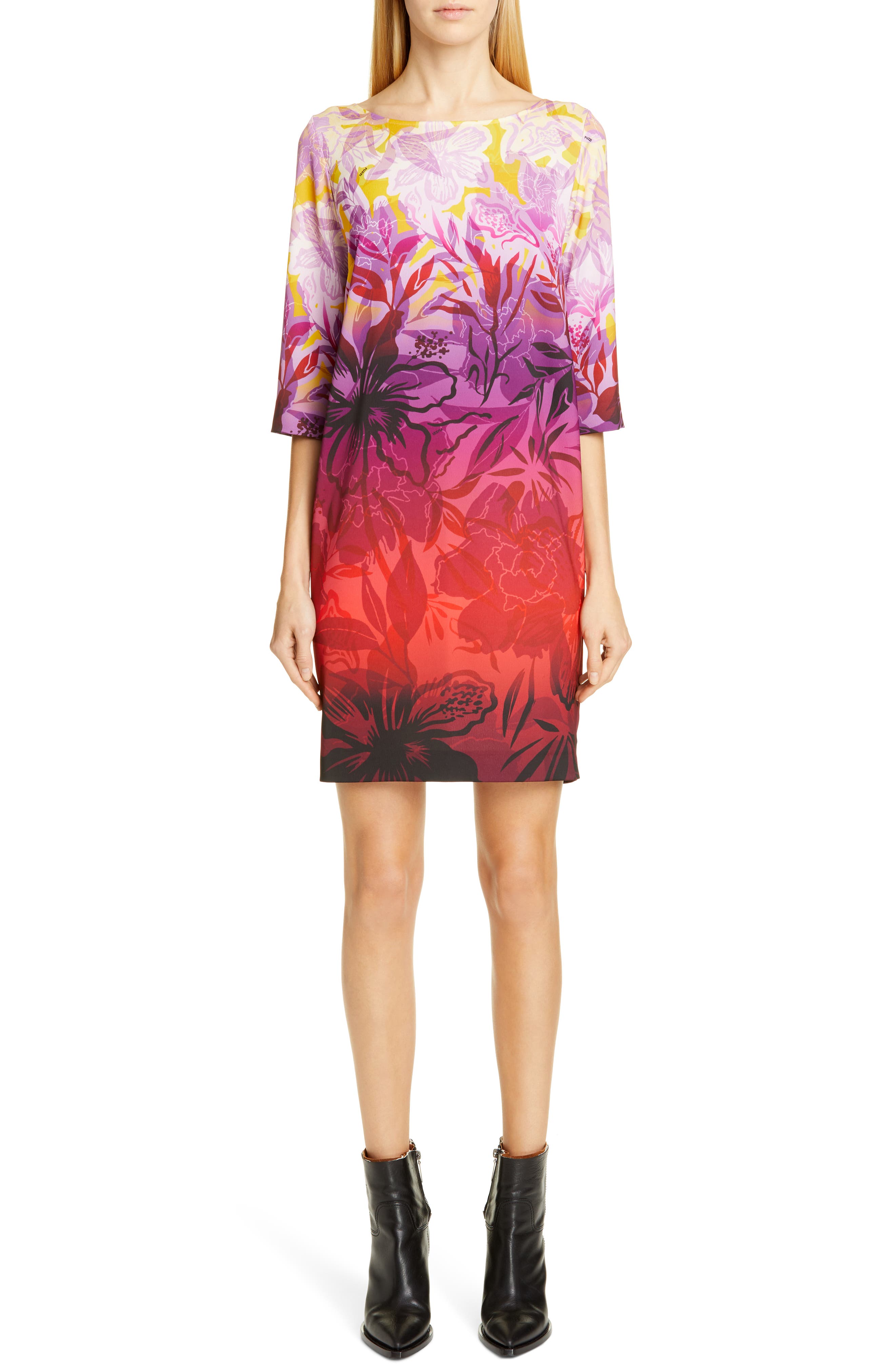 Fuzzi Degrade Floral Shift Minidress, 8 IT - Pink